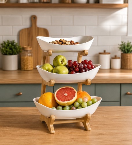Tier fruit bowl stand bamboo - 3,