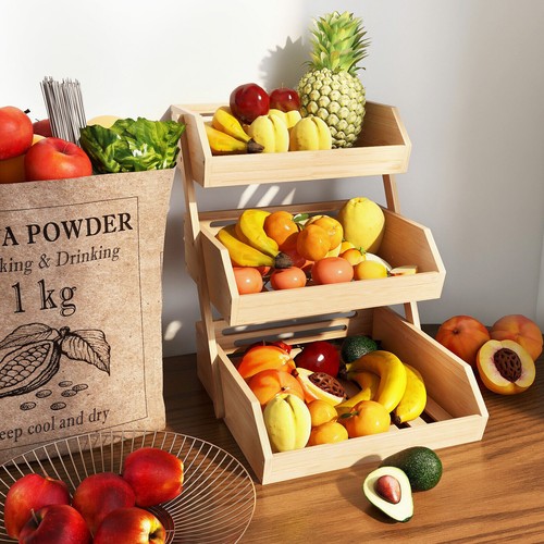 Tier bamboo fruit basket - bamboo,