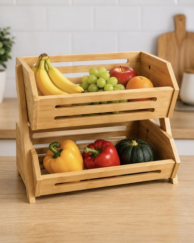 Tier bamboo fruit bowl - bamboo,